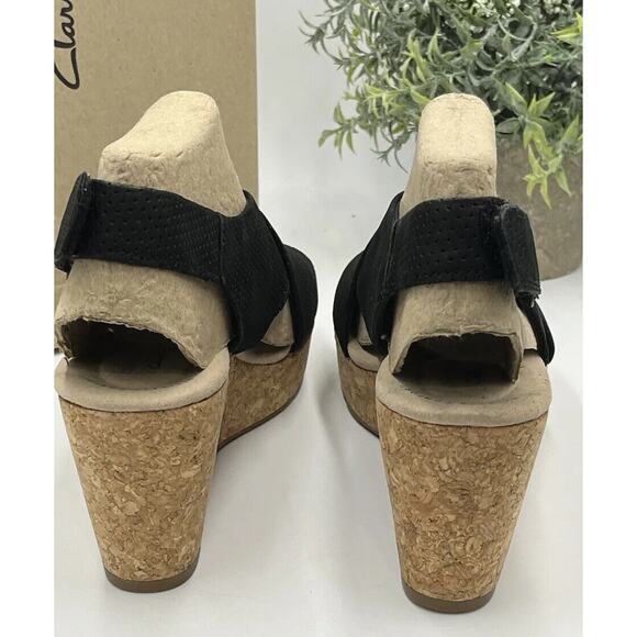 Clarks Women's Annadel Parker Black Suede Cork Wedge Platform Sandal Sz 7.5M New - Picture 7 of 16